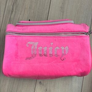 Juicy Couture Bright Pink Rhinestone Logo Plush Cosmetic Pouch